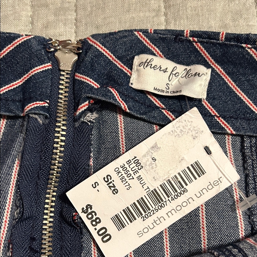 Others Follow Navy and Red/White Striped Mini Jean Skirt - Picture 3 of 3
